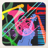 ポップアートデザインの楽器 スクエアペーパーコースター (正面)