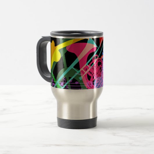 ポップアートデザインの楽器 トラベルマグ (正面左)