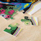 ポップアートペットパグのカラフルな芸術のレトロ ジグソーパズル (側面)