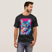 ポップアートメインクーン猫ピンク Tシャツ (正面フル)