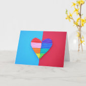 ポップアートラブツインバレンタインレインボーハート カード (黄色い花)