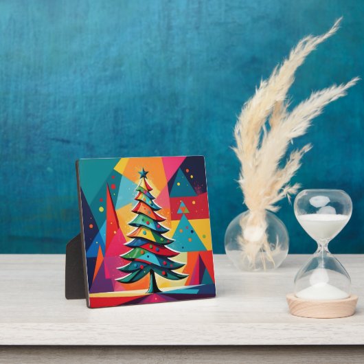 ポップアート幾何学的なレイヤードクリスマスツリー フォトプラーク (インサイチュ)