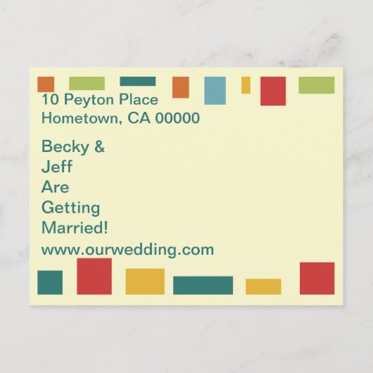 ポップアート抽象デザインのSave the Dateポストカード 案内ポストカード (裏面)