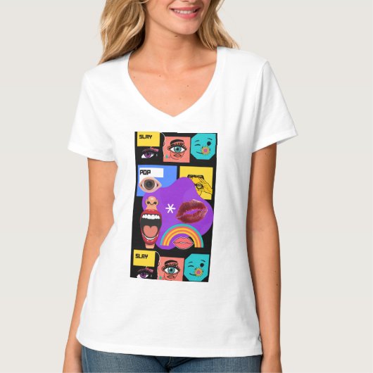 ポップアート爆発 レトロコミックスタイル Tシャツ (正面)