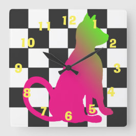 ポップアート猫のチェッカーボードBrights CricketDiane スクエア壁時計