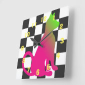 ポップアート猫のチェッカーボードBrights CricketDiane スクエア壁時計 (傾斜)