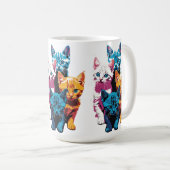 ポップアート風の鮮やかな子猫たち コーヒーマグカップ (正面右)