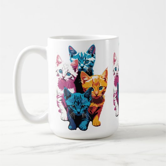 ポップアート風の鮮やかな子猫たち コーヒーマグカップ (左)