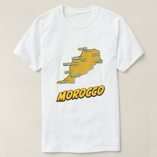 ポップアート風イラスト入りモロッコ地図 Tシャツ (デザイン正面)