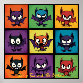 ポップアート風キャラクターボウモリグリッドのハロウィン ウォールアート