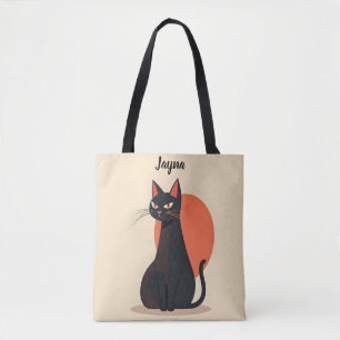 ポップアート黒猫オレンジ太陽 トートバッグ