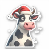 ポップアート カラフルな牛のクリスマスTシャツ（1） シール (正面)