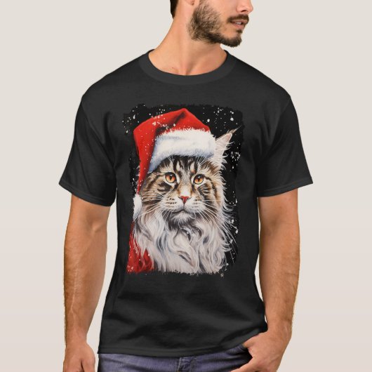 ポップアート クリスマス メインクーン Tシャツ (正面)