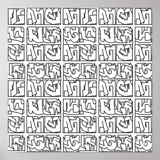 ポップアート グラフィティ グリッド デコパージュ テンプレート ライン アート ポスター (正面)