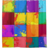 ポップアート グランジ カラーブロック シャワーカーテン (正面)