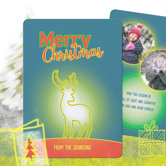 ポップアート ネオン 鹿 2枚 写真 クリスマス