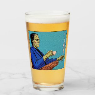 ポップアート フランケンシュタインのモンスター 紅茶を飲む ハーフトーン タンブラーグラス