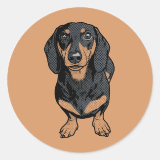 ポップアート ブラックタン ダックスフント 犬 コミック グラフィック ラウンドシール