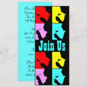 ポップアート ワイン テイスティング シルエット 4 ステップ 招待状 (正面/裏面)