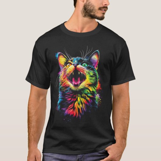 ポップアート 猫 レインボー Tシャツ (正面)