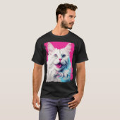 ポップアート 白猫 ピンク Tシャツ (正面フル)