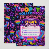 ポップイット ローラー ディスコ 誕生日パーティー 招待状 (正面/裏面)