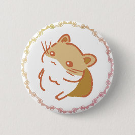 ポップオレンジ&キュートなハムスターリボンデザイン 缶バッジ
