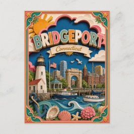 ポップカット・ステイツ・ブリッジポート コネチカット ペーパーアート ポストカード