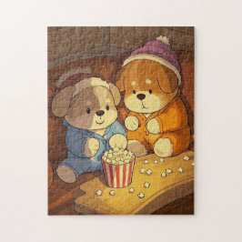 ポップコーンで子犬を描く漫画の犬 ジグソーパズル