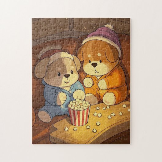 ポップコーンで子犬を描く漫画の犬 ジグソーパズル (縦)