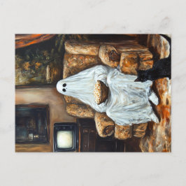 ポップコーンとハロウィーン幽霊テレビを見る インビテーションポストカード