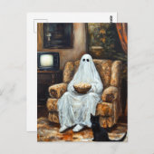 ポップコーンとハロウィーン幽霊テレビを見る ポストカード (正面/裏面)