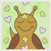 ポップコーンとハートの可愛いカタツムリ | ビニル シール (正面)