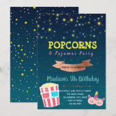 ポップコーンとパジャマの招待 招待状 (正面/裏面)