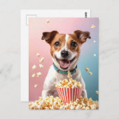 ポップコーンと可愛いジャック・ラッセル・テリア ポストカード (正面/裏面)