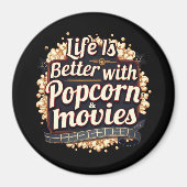 ポップコーンと映画で人生が良いレトロデザイン マグネット (正面)