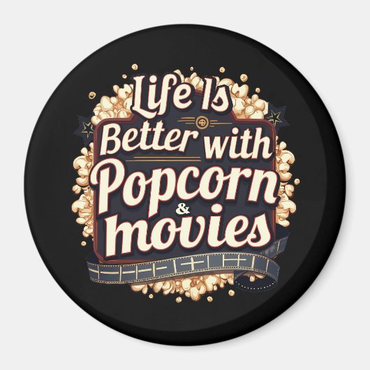 ポップコーンと映画で人生が良いレトロデザイン マグネット (正面)