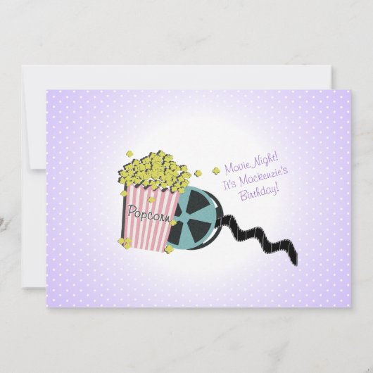 ポップコーンと映画のスリップパープル 招待状 (裏面)