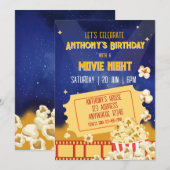 ポップコーンと映画の夜の誕生日 招待状 (正面/裏面)