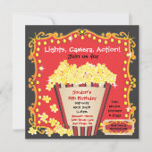 ポップコーンと映画の誕生日パーティーへの招待 招待状 (正面)