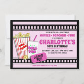 ポップコーンと映画の誕生日パーティーへの招待 招待状 (正面)