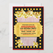 ポップコーンと映画の誕生日パーティーへの招待 招待状 (正面)