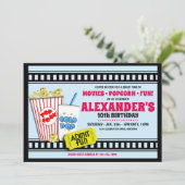 ポップコーンと映画の誕生日パーティーへの招待 招待状 (スタンド正面)