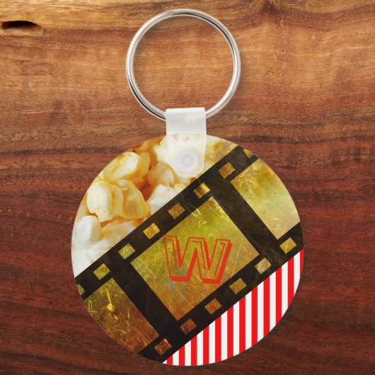 ポップコーンと映画リールフィルムキーチェーン キーホルダー (正面)