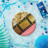 ポップコーンと映画リールフィルム金ゴールド赤白 ペーパープレート (パーティー)