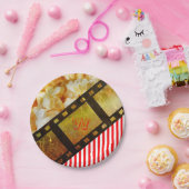 ポップコーンと映画リールフィルム金ゴールド赤白 ペーパープレート (パーティー)