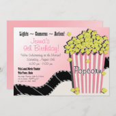 ポップコーンと映画 ピンク 招待状 (正面/裏面)