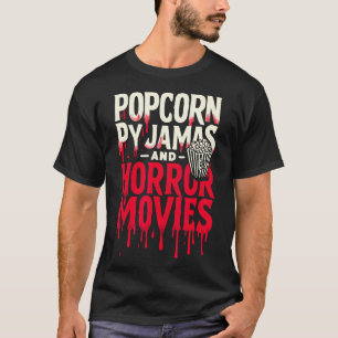 ポップコーンのパジャマとホラー映画 怖いホラー映画 Tシャツ