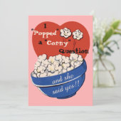 ポップコーンのユーモアたっぷりの質問、かわいいレトロな結婚のお知らせ 招待状 (スタンド正面)