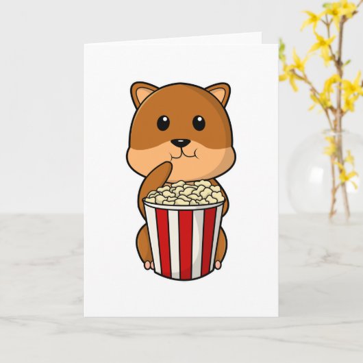 ポップコーンの円錐を持つハムスター カード (黄色い花)